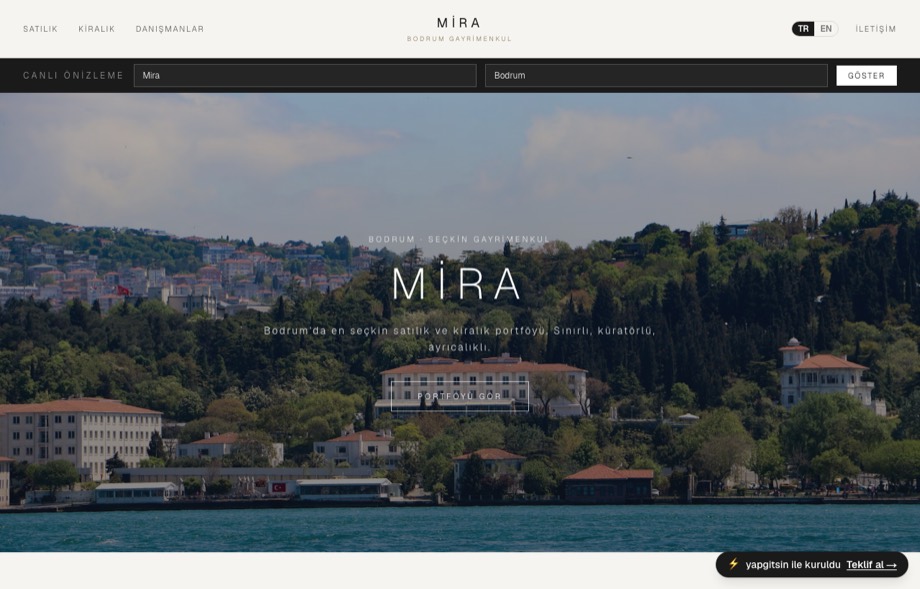 Editoryal minimal emlak sitesi tasarımı